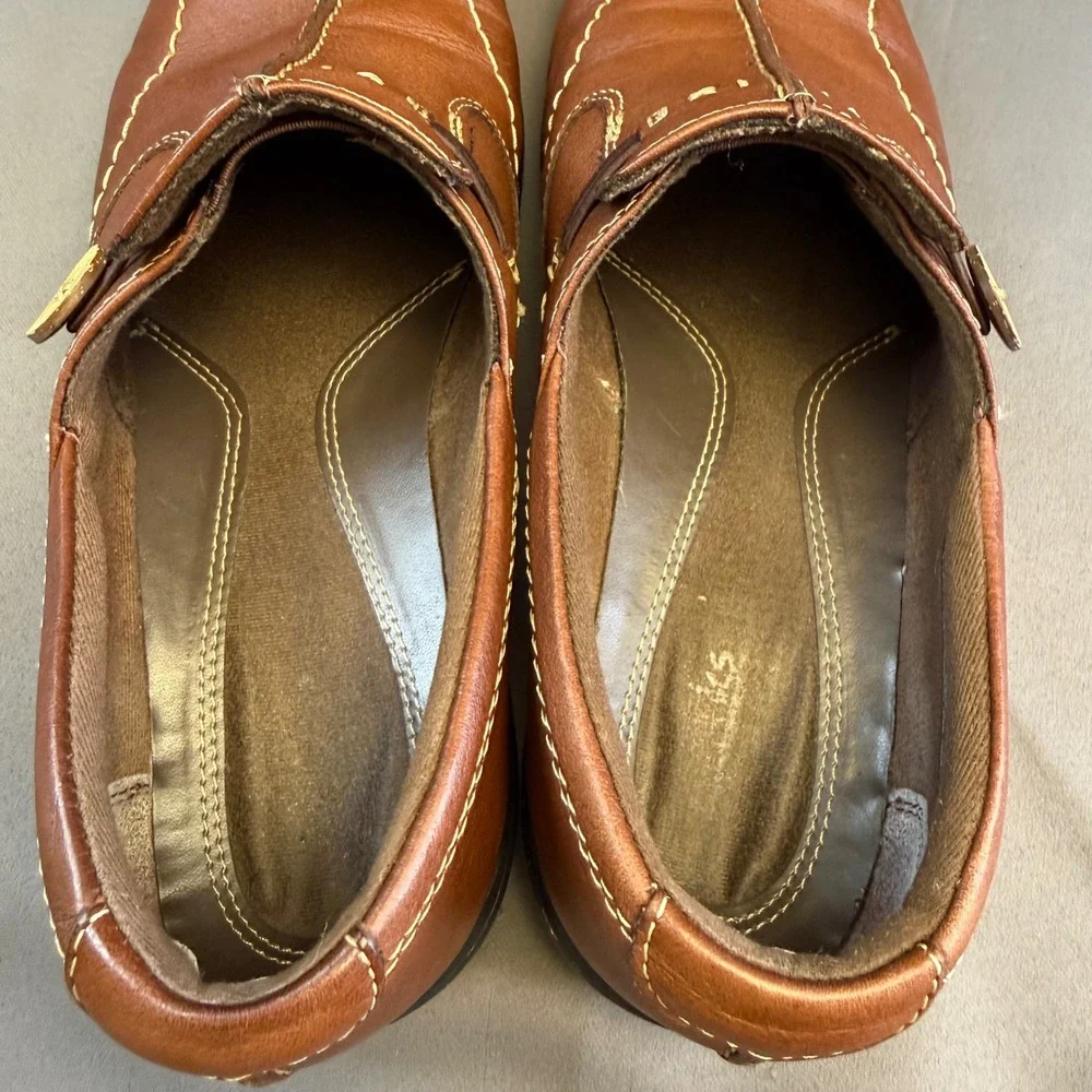 Clarks Brown Leather Slip On Loafers Button Detail Contrast Stitch 35063 Mens 8M